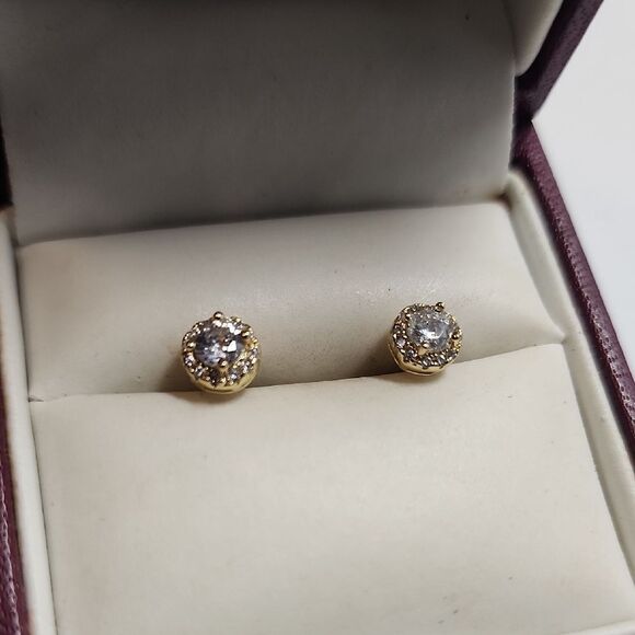 Sterling Silver Plated With Gold Tone Overlay Stud Earrings - Picture 1 of 3